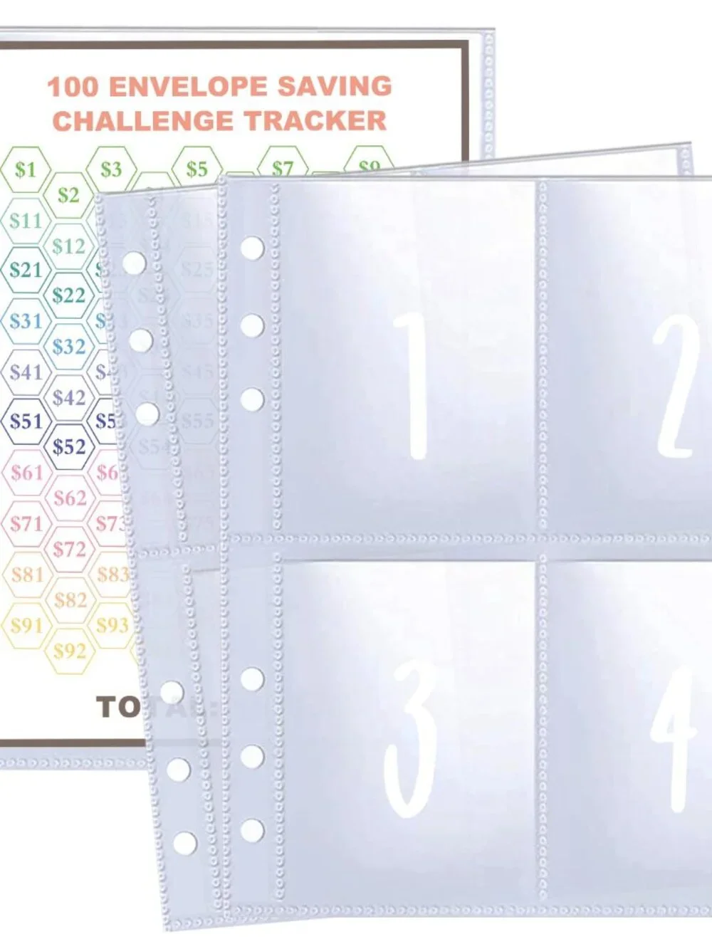 25 Pcs 4 Pocket 100 Envelopes Money Saving Challenge Sleeves and Tracker Sheet P